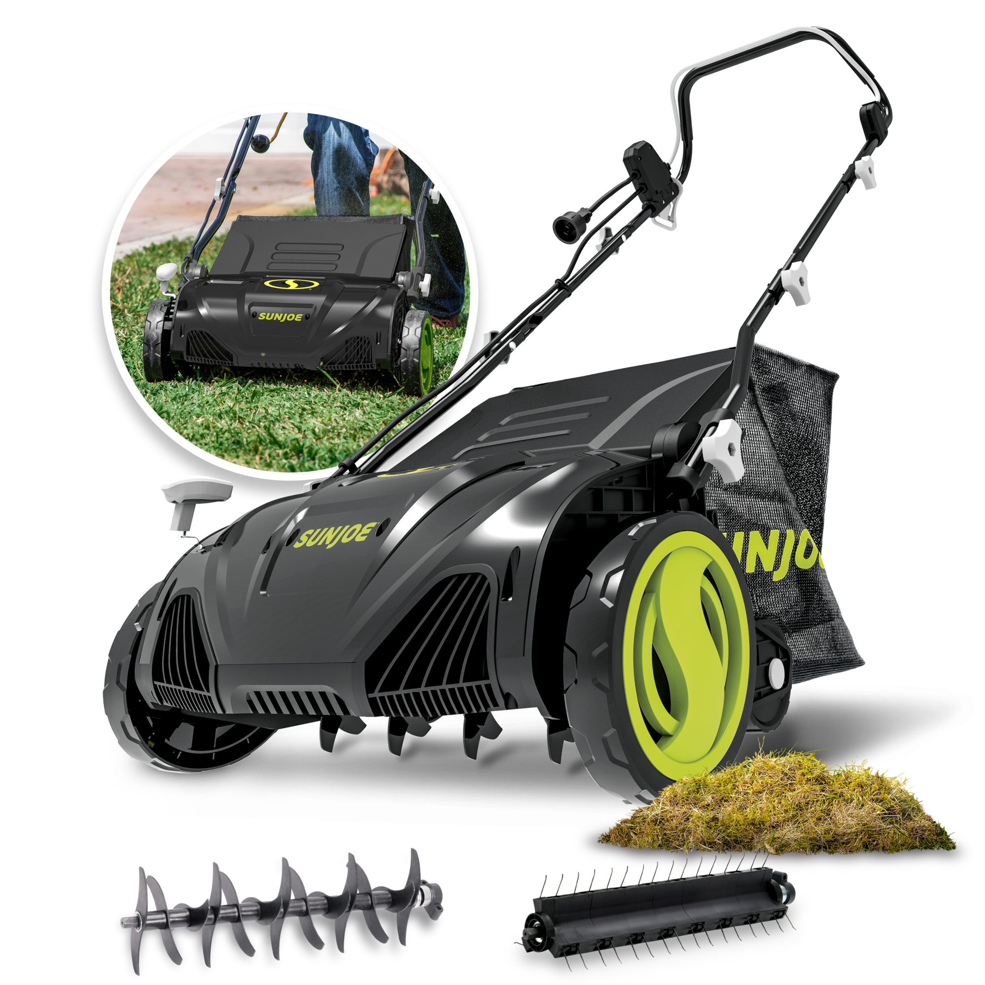 Sun Joe Electric Lawn Dethatcher and Scarifier — 15in., 13-Amp, Collection Bag, Model# AJ805E